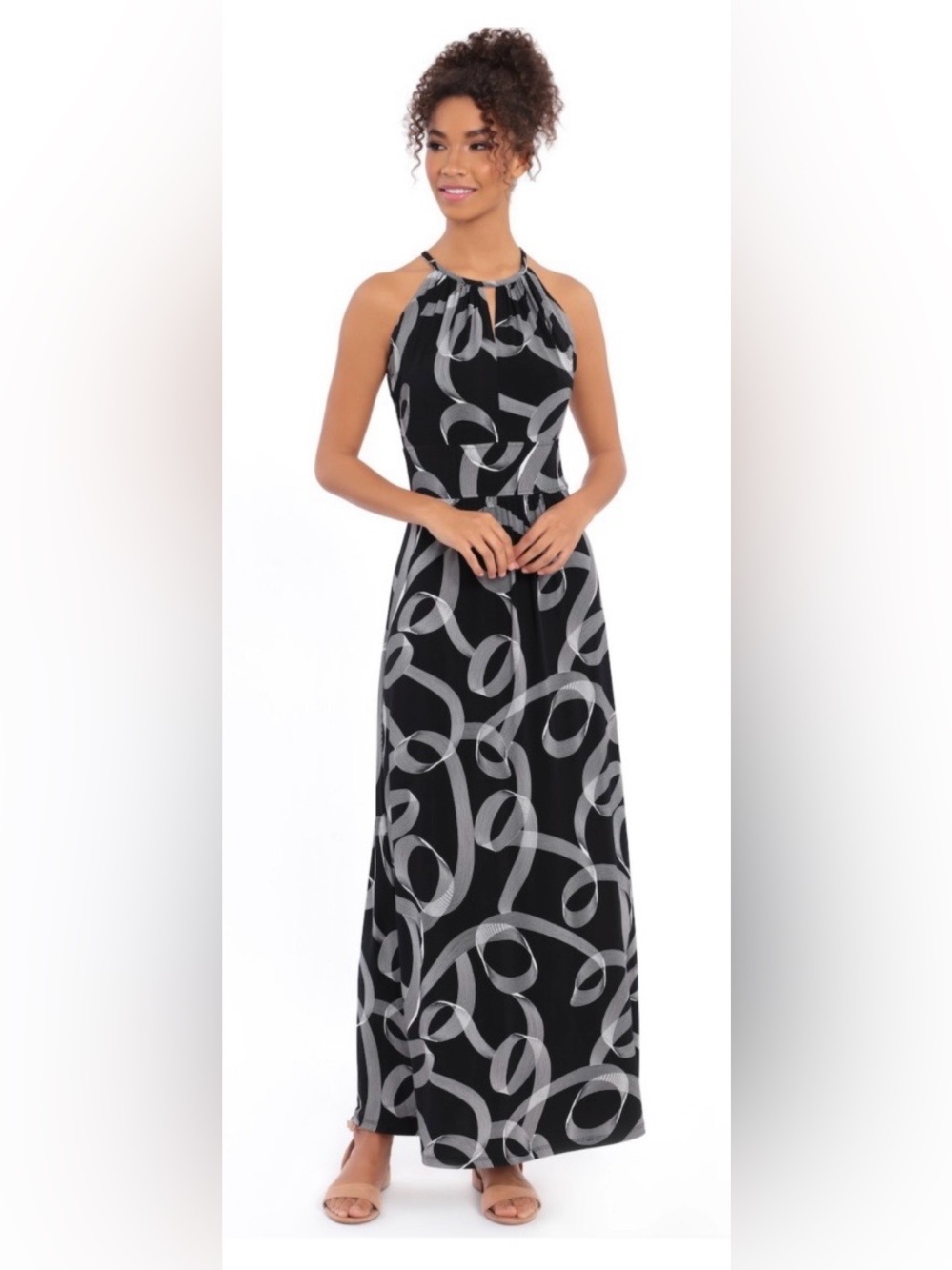 London Times Women’s Scroll Halter Maxi Dress (0188)